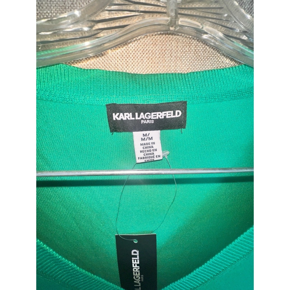 Karl Lagerfeld Paris Kelly Green V-Neck Button-Sleeve Knit Sweater L4XSS718 Med - Picture 5 of 8